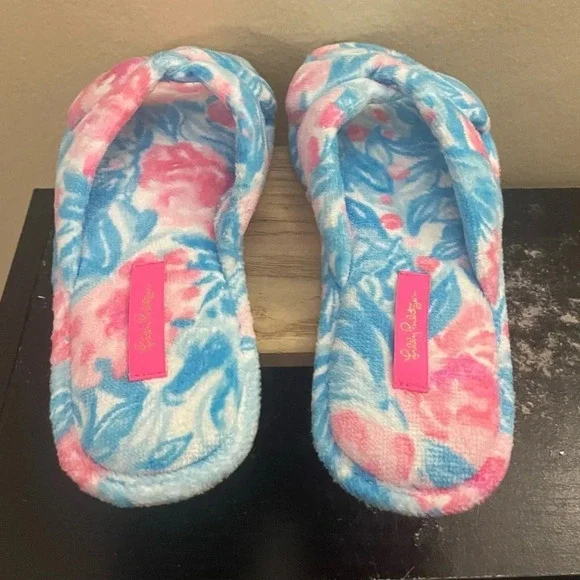 Lilly Pulitzer Bondi Blue My Little Peony Slippers Pool Shoes Preppy Size 7/8 - Picture 6 of 8